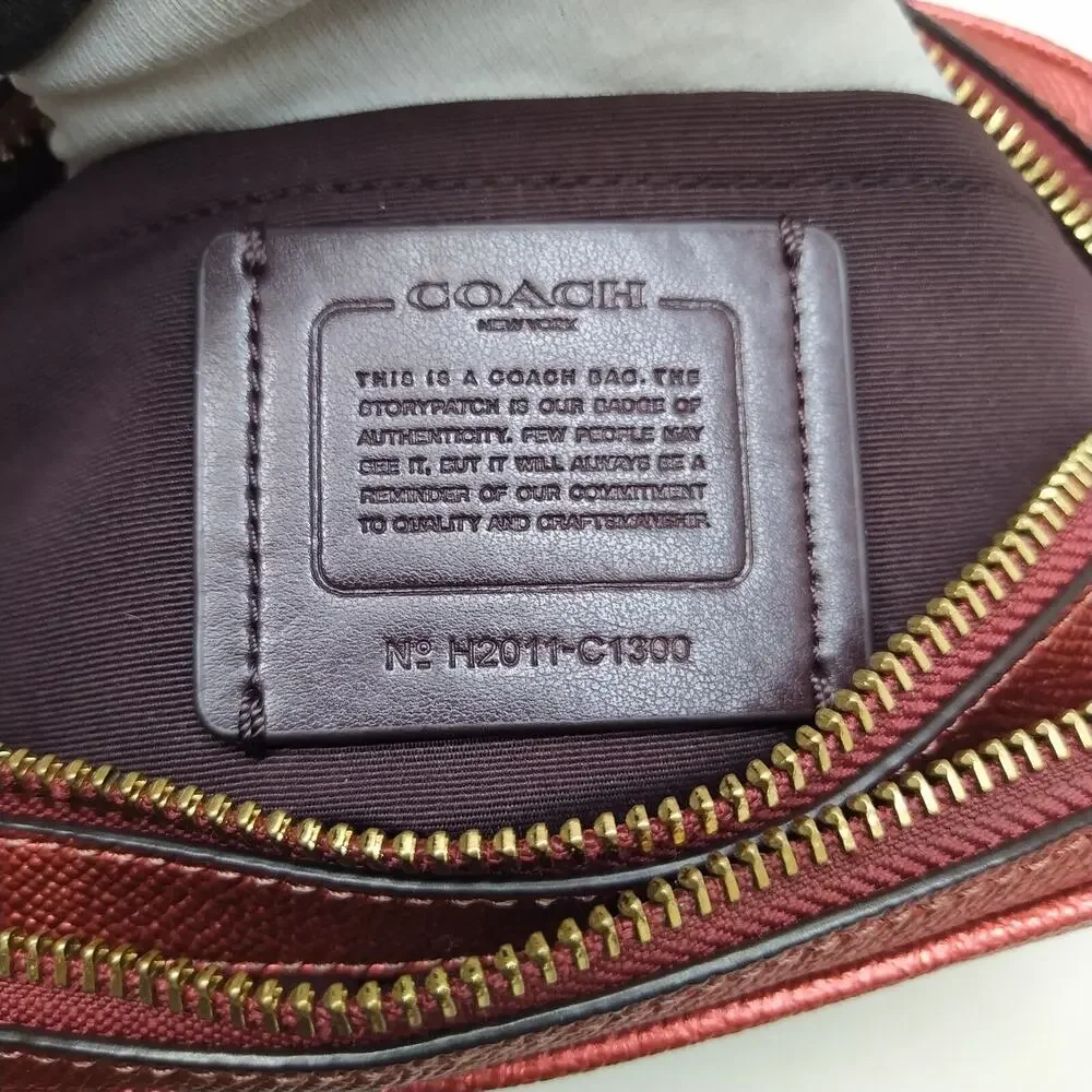 Coach Red Leather Double Zipper Closure Crossbody Bag